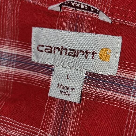 Carhartt Mens Red Essential Plaid Long Sleeve Button Down Shirt Large - Picture 4 of 5